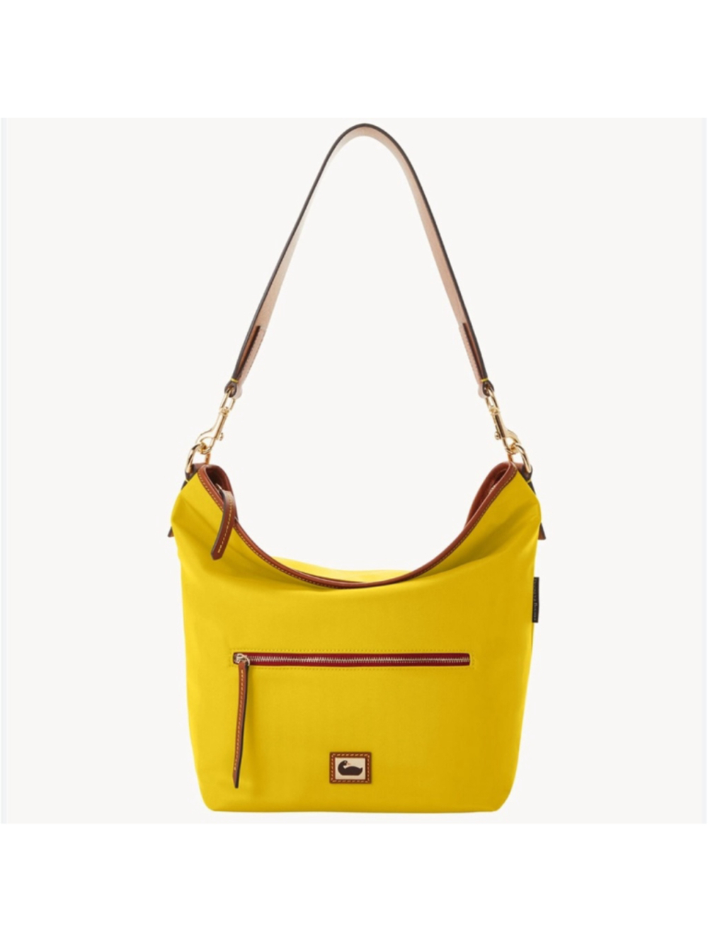 DOONEY AND BURKE Wayfarer Yellow, Tan Leather Trim and Red Zipper Hobo